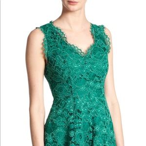 Shoshanna green lace fit and flare dress